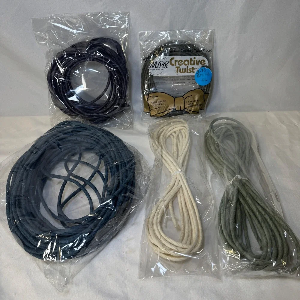 MPR Creative Twist Paper Ribbon Lot 5pc Hunter Green Navy Cream Craft Cord